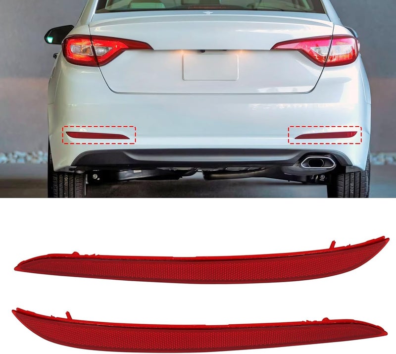 Abodvu Compatible with Hyundai Sonata Rear Bumper Reflector 2015-2017,Left Driver & Right Passenger Side Rear Bumper Red Marker Trim,7th Gen Sonata Back Reflector Light W/O Bulb Replacement(1Pair) - Image 1